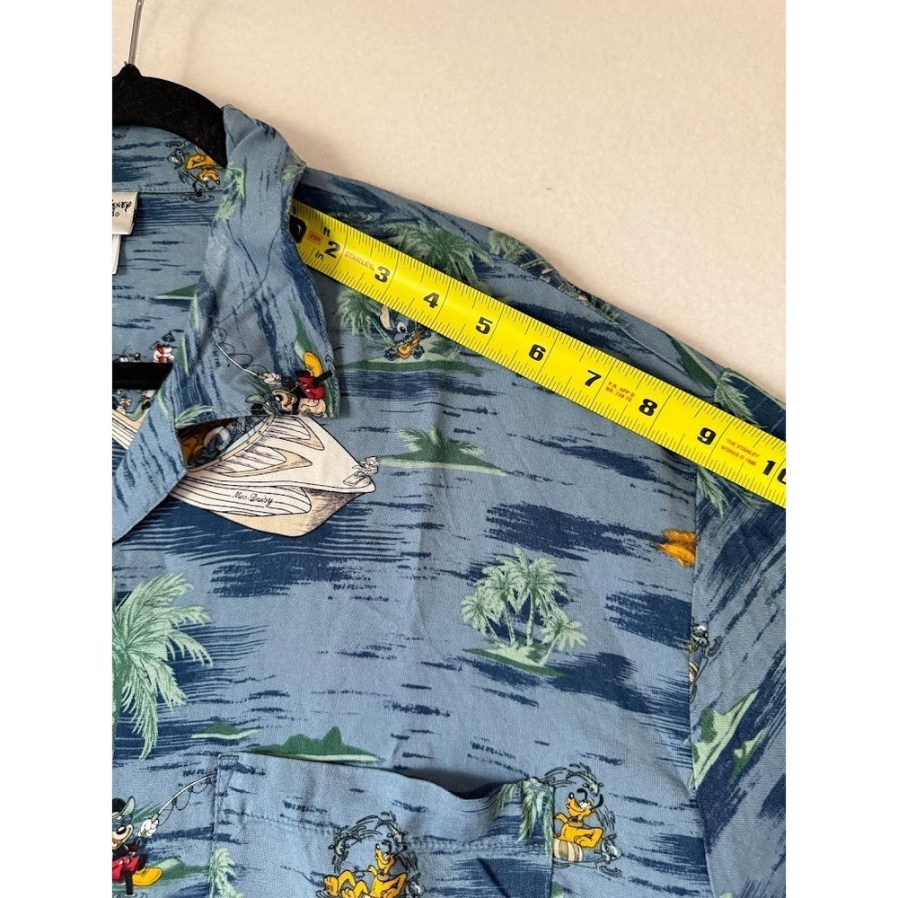 Walt Disney World Mickey Hawaiian Shirt XXL Blue Rayon Fishing Boat Aloha Casual - Picture 5 of 14